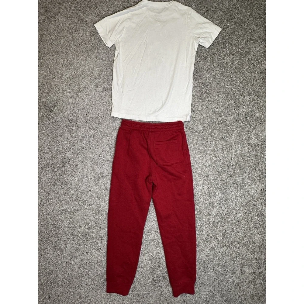 Nike Jordan Boys Youth Medium 2 Piece Outfit T-Shirt Red Jogger Pants EUC